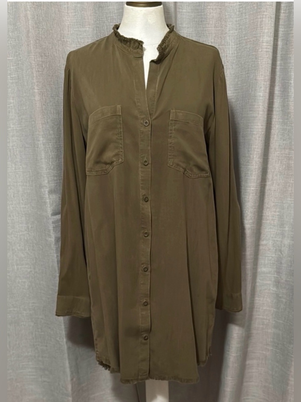 ANTHRO Cloth & Stone Shirt Dress-Sz M-Tencel-Brown-Raw Edge Hem-EUC